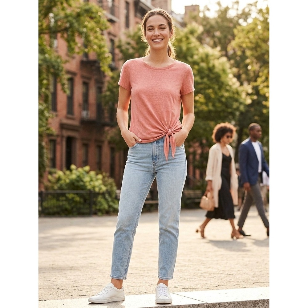 Caslon Women's Pink S Side Tie Knot T-Shirt Short Sleeve Casual Top Cotton